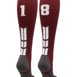 MadSportsStuff Maroon Player ID Custom Number Over The Calf Socks For Softball Baseball Football Boys And Girls Softball Socks