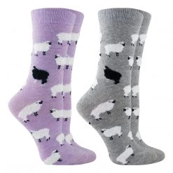 WHD Black Sheep Socks For Women With Fuzzy Sheep - Sheep Lovers Gift - 2-Pack Crazy Socks - Crew