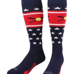 TCK Patriotic USA Softball Socks With Softball Bats Logo