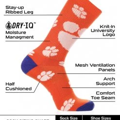 TCK Clemson Tigers Socks Crew Length Sock Mayhem All Schools