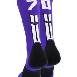 MadSportsStuff Purple Player ID Custom Number Crew Socks For Basketball Lacrosse Volleyball Boys And Girls