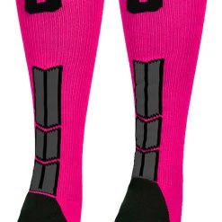 MadSportsStuff Neon Pink And Black Player ID Custom Number Over The Calf Socks For Softball Baseball Football Boys And Girls Baseball Socks