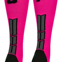 MadSportsStuff Baseball Socks Neon Pink And Black Player ID Custom Number Over The Calf Socks For Softball Baseball Football Boys And Girls