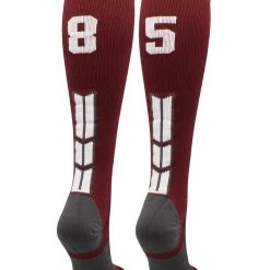 MadSportsStuff Maroon Player ID Custom Number Over The Calf Socks For Softball Baseball Football Boys And Girls Softball Socks