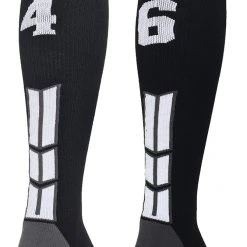 MadSportsStuff Black Player ID Custom Number Over The Calf Socks For Softball Baseball Football Boys And Girls