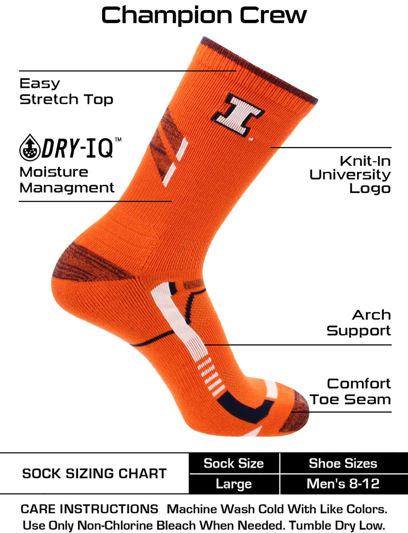 TCK Illinois Fighting Illini Socks University Of Illinois Illini Champion Crew Socks 3 TCK Illinois Fighting Illini Socks University Of Illinois Illini Champion Crew Socks