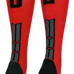 MadSportsStuff Red And Black Player ID Custom Number Over The Calf Socks For Softball Baseball Football Boys And Girls Baseball Socks