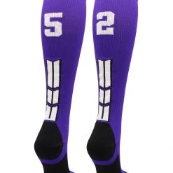 MadSportsStuff Purple Player ID Custom Number Over The Calf Socks For Softball Baseball Football Boys And Girls Softball Socks