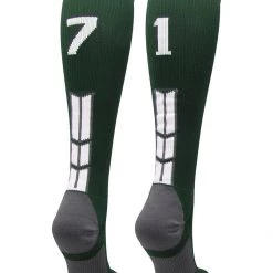 MadSportsStuff Dark Green Player ID Custom Number Over The Calf Socks For Softball Baseball Football Boys And Girls Softball Socks