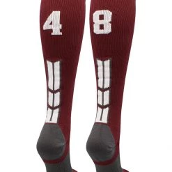 MadSportsStuff Maroon Player ID Custom Number Over The Calf Socks For Softball Baseball Football Boys And Girls Softball Socks