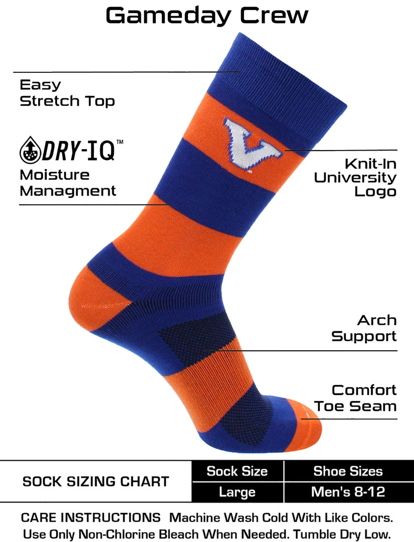 TCK Virginia Cavaliers Socks Game Day Striped Crew Socks 3 TCK Virginia Cavaliers Socks Game Day Striped Crew Socks