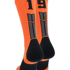 MadSportsStuff Volleyball Socks Orange And Black Player ID Custom Number Crew Socks For Basketball Lacrosse Volleyball Boys And Girls