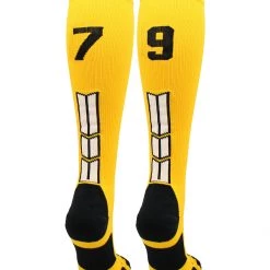 MadSportsStuff Gold Player ID Custom Number Over The Calf Socks For Softball Baseball Football Boys And Girls Softball Socks