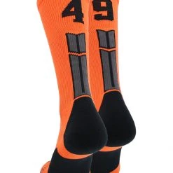 MadSportsStuff Volleyball Socks Orange And Black Player ID Custom Number Crew Socks For Basketball Lacrosse Volleyball Boys And Girls