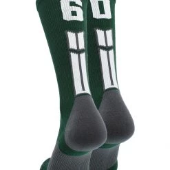 MadSportsStuff Dark Green Player ID Custom Number Crew Socks For Basketball Lacrosse Volleyball Boys And Girls Volleyball Socks