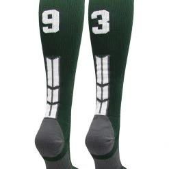 MadSportsStuff Dark Green Player ID Custom Number Over The Calf Socks For Softball Baseball Football Boys And Girls Softball Socks