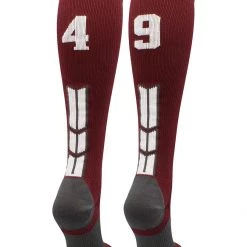 MadSportsStuff Maroon Player ID Custom Number Over The Calf Socks For Softball Baseball Football Boys And Girls Softball Socks