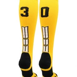 MadSportsStuff Gold Player ID Custom Number Over The Calf Socks For Softball Baseball Football Boys And Girls