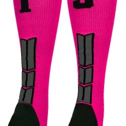 MadSportsStuff Baseball Socks Neon Pink And Black Player ID Custom Number Over The Calf Socks For Softball Baseball Football Boys And Girls