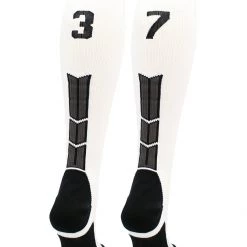 MadSportsStuff White Player ID Custom Number Over The Calf Socks For Softball Baseball Football Boys And Girls Softball Socks