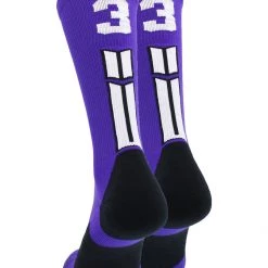 MadSportsStuff Purple Player ID Custom Number Crew Socks For Basketball Lacrosse Volleyball Boys And Girls Volleyball Socks