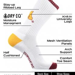 TCK Minnesota Golden Gophers Socks Basic Crew White Socks All Schools