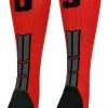MadSportsStuff Baseball Socks Red And Black Player ID Custom Number Over The Calf Socks For Softball Baseball Football Boys And Girls