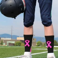 MadSportsStuff Pink Ribbon Breast Cancer Awareness Support Athletic Crew Socks Baseball Socks