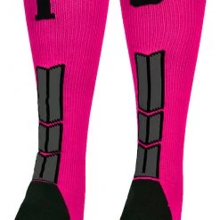 MadSportsStuff Baseball Socks Neon Pink And Black Player ID Custom Number Over The Calf Socks For Softball Baseball Football Boys And Girls