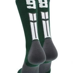 MadSportsStuff Dark Green Player ID Custom Number Crew Socks For Basketball Lacrosse Volleyball Boys And Girls Volleyball Socks