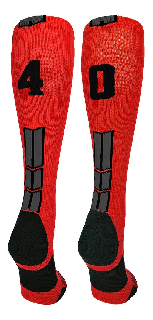 MadSportsStuff Red And Black Player ID Custom Number Over The Calf Socks For Softball Baseball Football Boys And Girls Baseball Socks 90 MadSportsStuff Red And Black Player ID Custom Number Over The Calf Socks For Softball Baseball Football Boys And Girls Baseball Socks