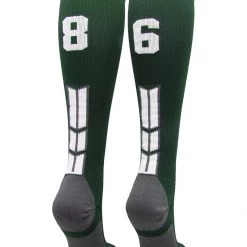 MadSportsStuff Dark Green Player ID Custom Number Over The Calf Socks For Softball Baseball Football Boys And Girls