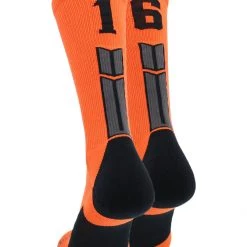 MadSportsStuff Volleyball Socks Orange And Black Player ID Custom Number Crew Socks For Basketball Lacrosse Volleyball Boys And Girls