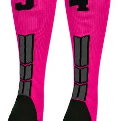 MadSportsStuff Baseball Socks Neon Pink And Black Player ID Custom Number Over The Calf Socks For Softball Baseball Football Boys And Girls