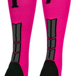 MadSportsStuff Neon Pink And Black Player ID Custom Number Over The Calf Socks For Softball Baseball Football Boys And Girls Baseball Socks
