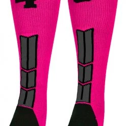 MadSportsStuff Neon Pink And Black Player ID Custom Number Over The Calf Socks For Softball Baseball Football Boys And Girls Baseball Socks