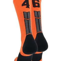 MadSportsStuff Orange And Black Player ID Custom Number Crew Socks For Basketball Lacrosse Volleyball Boys And Girls