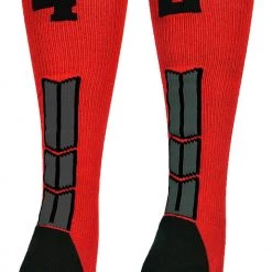 MadSportsStuff Baseball Socks Red And Black Player ID Custom Number Over The Calf Socks For Softball Baseball Football Boys And Girls