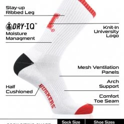 TCK Nebraska Cornhuskers Socks Basic Crew White Socks All Schools