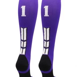 MadSportsStuff Purple Player ID Custom Number Over The Calf Socks For Softball Baseball Football Boys And Girls Softball Socks
