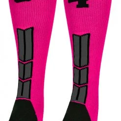 MadSportsStuff Neon Pink And Black Player ID Custom Number Over The Calf Socks For Softball Baseball Football Boys And Girls Baseball Socks