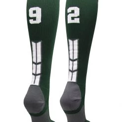 MadSportsStuff Dark Green Player ID Custom Number Over The Calf Socks For Softball Baseball Football Boys And Girls Softball Socks