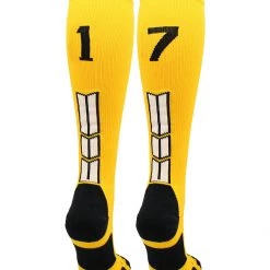 MadSportsStuff Gold Player ID Custom Number Over The Calf Socks For Softball Baseball Football Boys And Girls Softball Socks