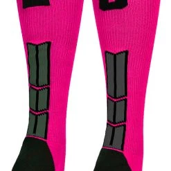 MadSportsStuff Baseball Socks Neon Pink And Black Player ID Custom Number Over The Calf Socks For Softball Baseball Football Boys And Girls