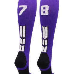 MadSportsStuff Purple Player ID Custom Number Over The Calf Socks For Softball Baseball Football Boys And Girls Softball Socks