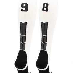 MadSportsStuff White Player ID Custom Number Over The Calf Socks For Softball Baseball Football Boys And Girls