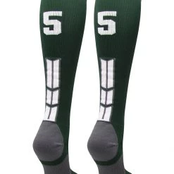 MadSportsStuff Dark Green Player ID Custom Number Over The Calf Socks For Softball Baseball Football Boys And Girls