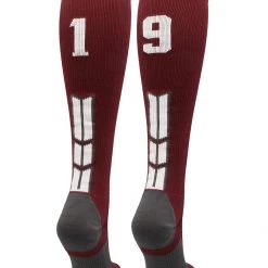 MadSportsStuff Maroon Player ID Custom Number Over The Calf Socks For Softball Baseball Football Boys And Girls Softball Socks