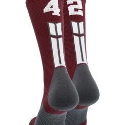 MadSportsStuff Maroon Player ID Custom Number Crew Socks For Basketball Lacrosse Volleyball Boys And Girls