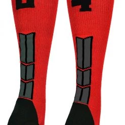 MadSportsStuff Baseball Socks Red And Black Player ID Custom Number Over The Calf Socks For Softball Baseball Football Boys And Girls